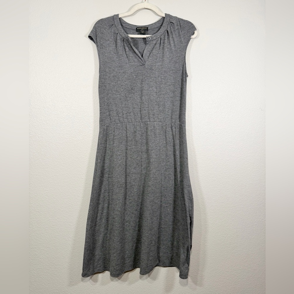 Banana Republic Dress Short Sleeves Button Top Charcoal Gray Jersey Soft Women M